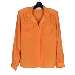 VTG ALYSSA CARR Golden Mustard SATIN Button-Up 2-POCKETS Dressy BLOUSE/TOP Sz 14